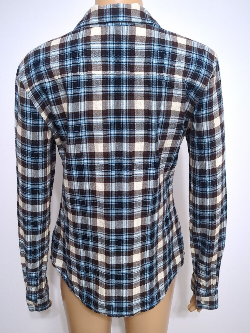 Standard James Perse Tomboy Plaid Flannel Shirt Blue Brown Size 3 - Picture 3 of 11